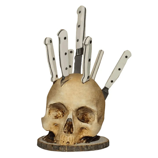 Skull Knife Holder Resin Fruit Chopping Knife Stand Creative Horror Decoration for Halloween Parties
