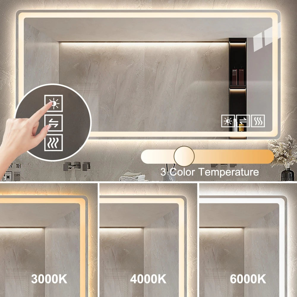 48 By 32 Inch LED Bathroom Mirror Anti Fog Vanity Wall Mount