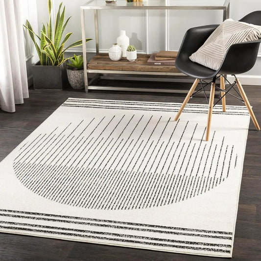 9x12 Neerbosch Modern Light Gray Area Rug Geometric Grey Black White Carpet for Living Room and Outdoor Use