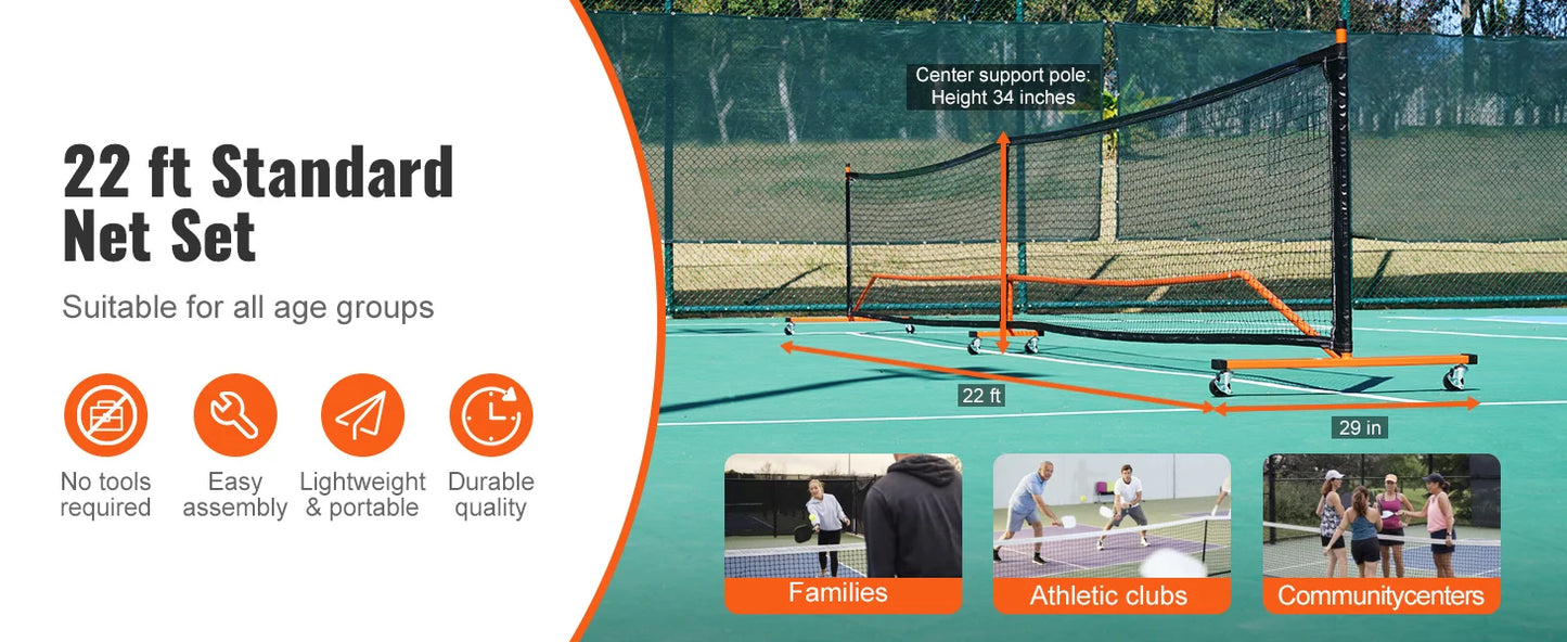 SucceBuy Portable Pickleball Net System 22 FT Full Court Official Regulation Size Outdoor With Court Line