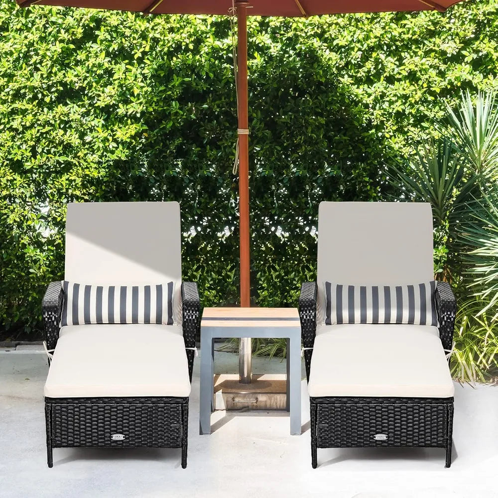 Wicker Chaise Lounge Outdoor Rattan With Adjustable Backrest Cushioned Pad
