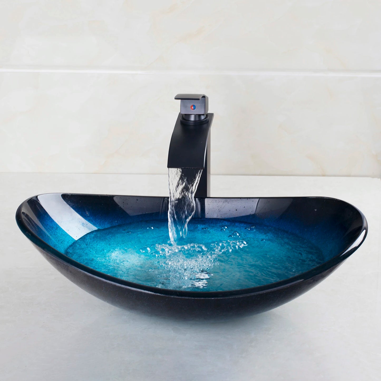 Jieni Glass Waterfall Spout Brass Faucet Oil Rubbed Bronze