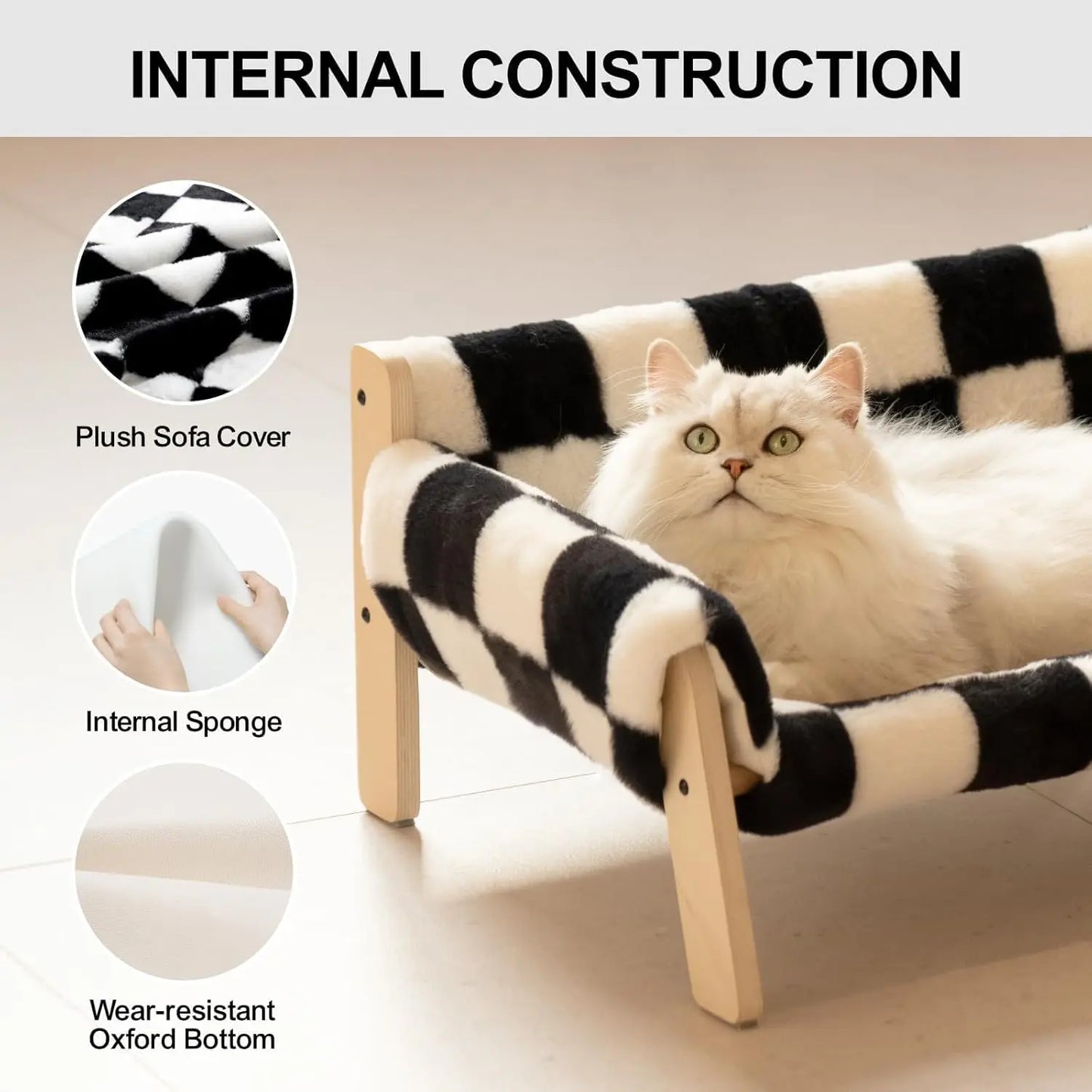 Mewoofun Elevated Wooden Cat Couch Bed With Removable Cover