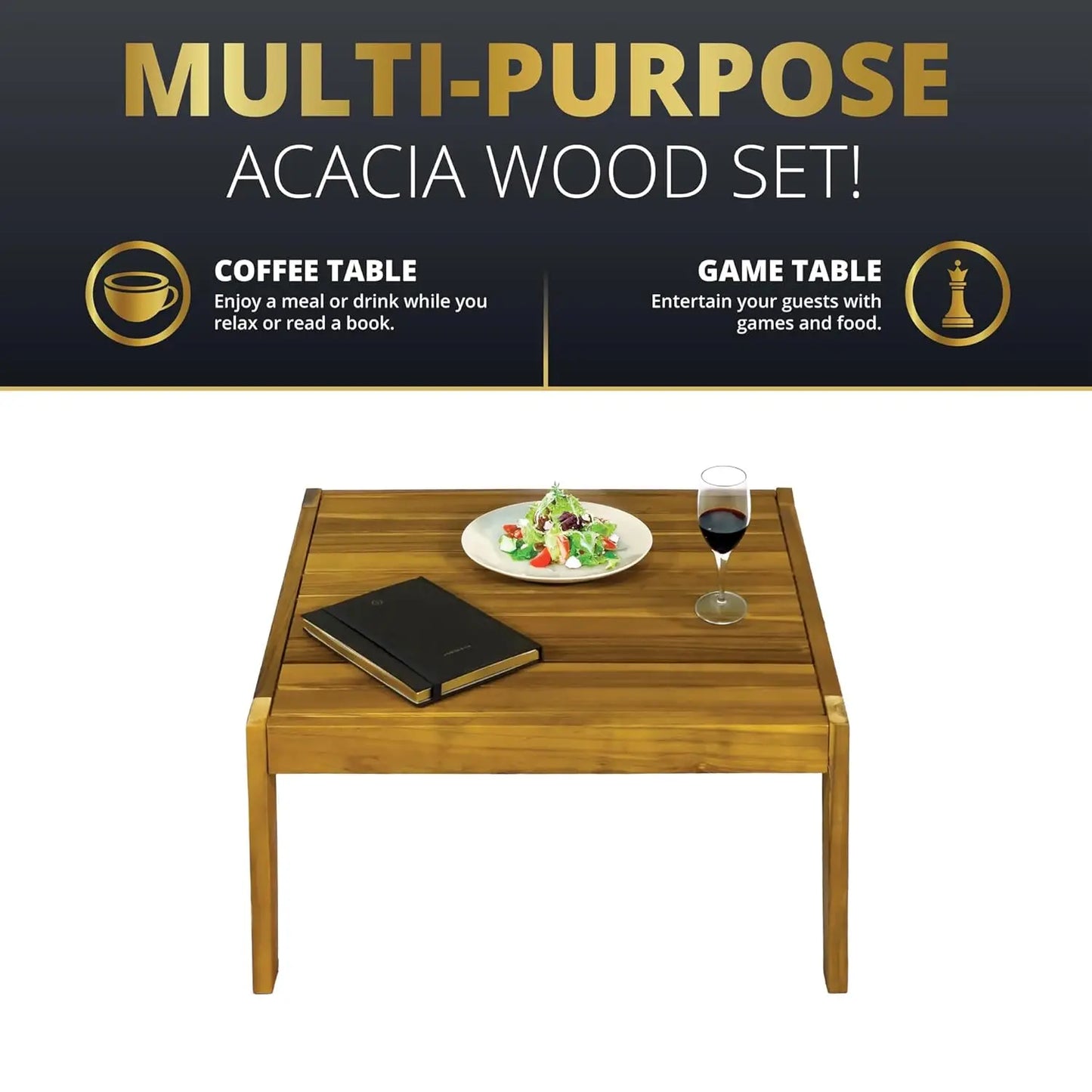 Steven 5 Piece Acacia Wood Outdoor Patio Furniture Set With Cushions