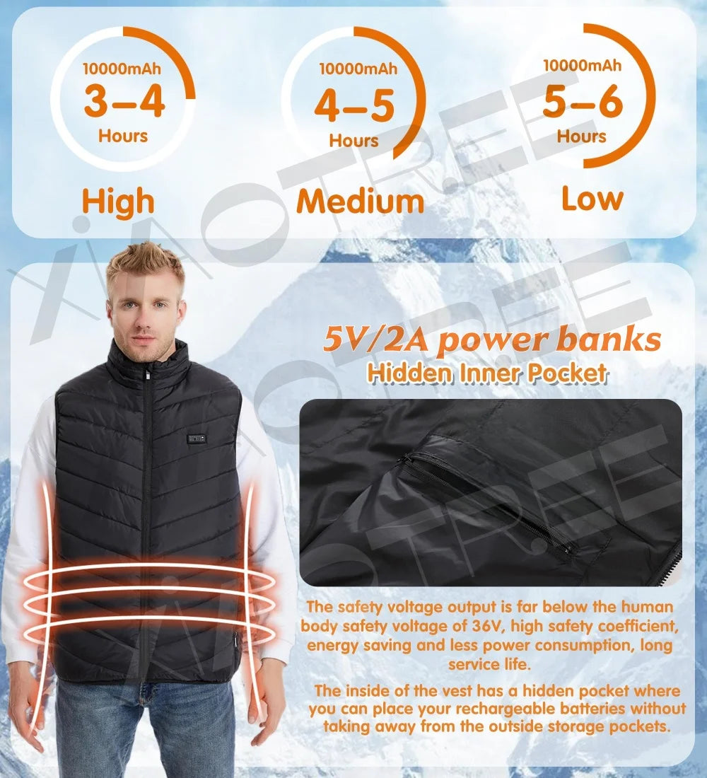 Heated Vest USB Heater For Men And Women 6XL Thermal Body Warmer Camping Jacket