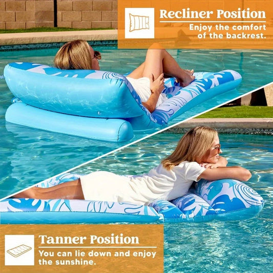 Joyfy Adjustable Backrest Pool Floats Tropical Leaves Lounger With Cup Holders