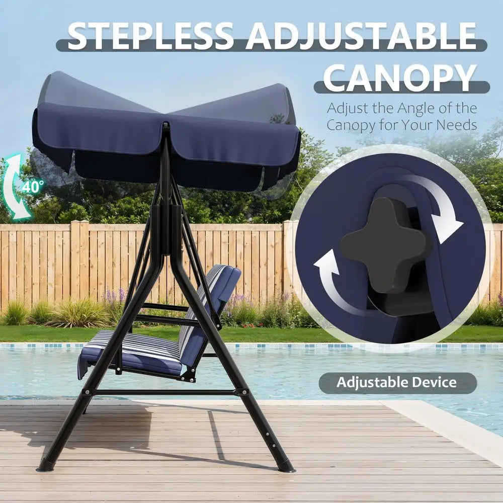 Outdoor Porch Swing With Adjustable Canopy 3 Seat Patio Swing Chair With Stand
