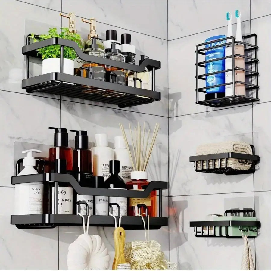3 To 5 Pack Adhesive Shower Caddy No Drilling Rustproof Stainless Steel Bathroom