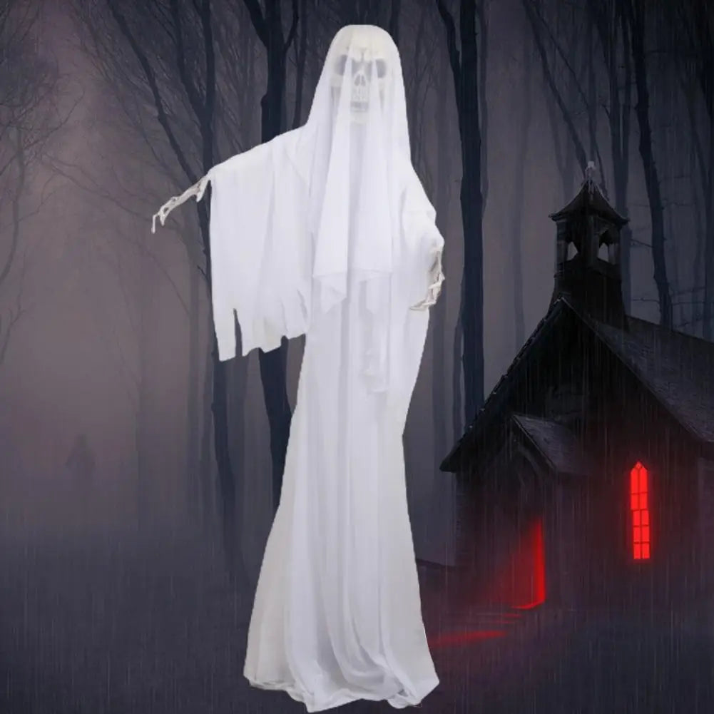 Life Size Animatronic Bride Decoration Halloween Ghost Bride Ornament with Sound Battery Operated Skeleton for Haunted House