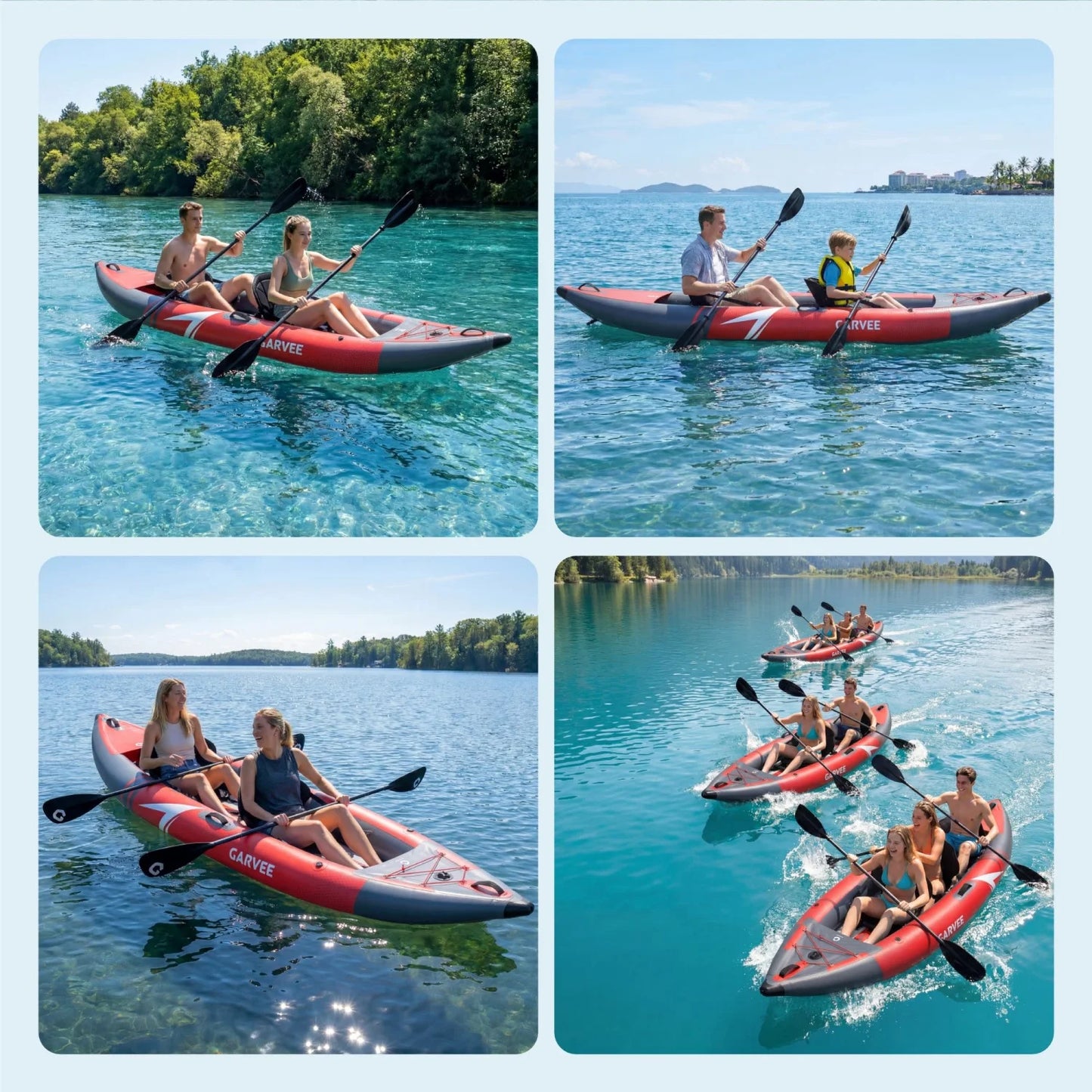 Two Person Inflatable Kayak For Fishing And Touring With Padded Seat And Fins