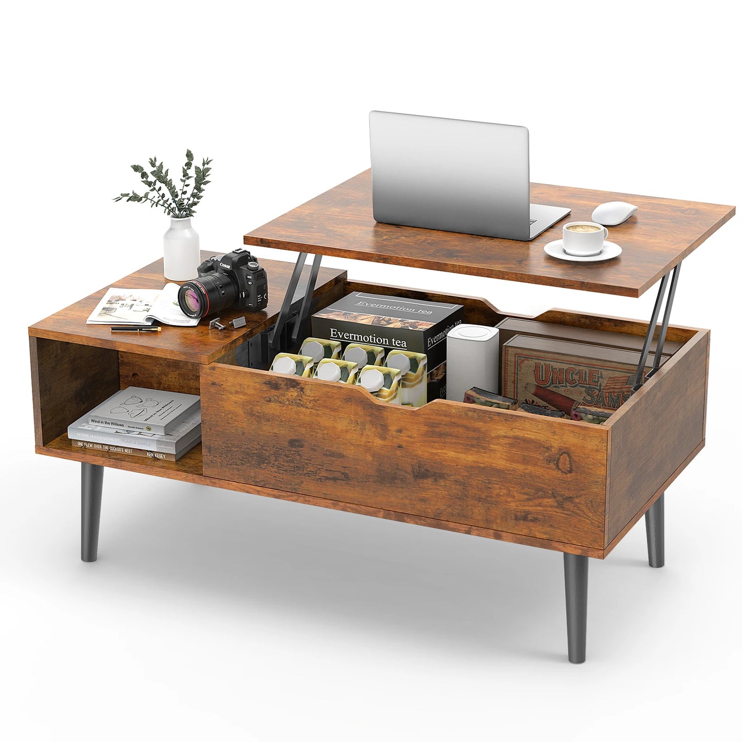 JHK Lift Top Wood Coffee Table With Storage For Living Room