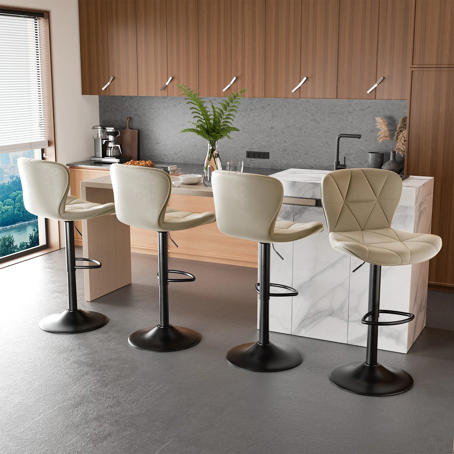 2 Pcs Bar Chair 360 Degree Rotation Faux Leather Backrest