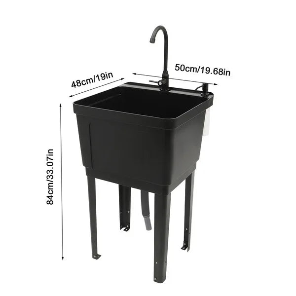 Freestanding Laundry Sink With Faucet Soap Dispenser Black