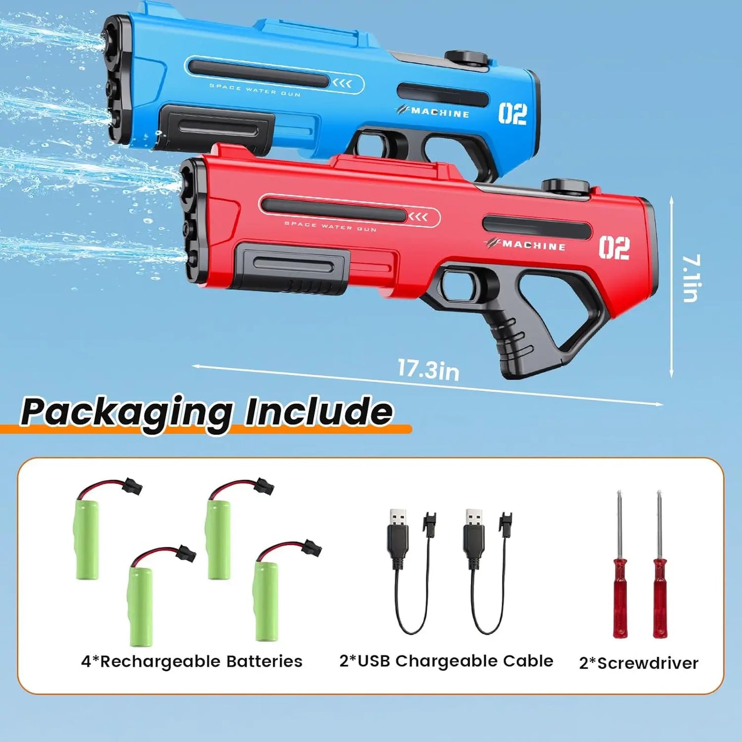 2 Pack Electric Water Guns With Auto Reload And 3 Shooting Modes 32 Feet Range