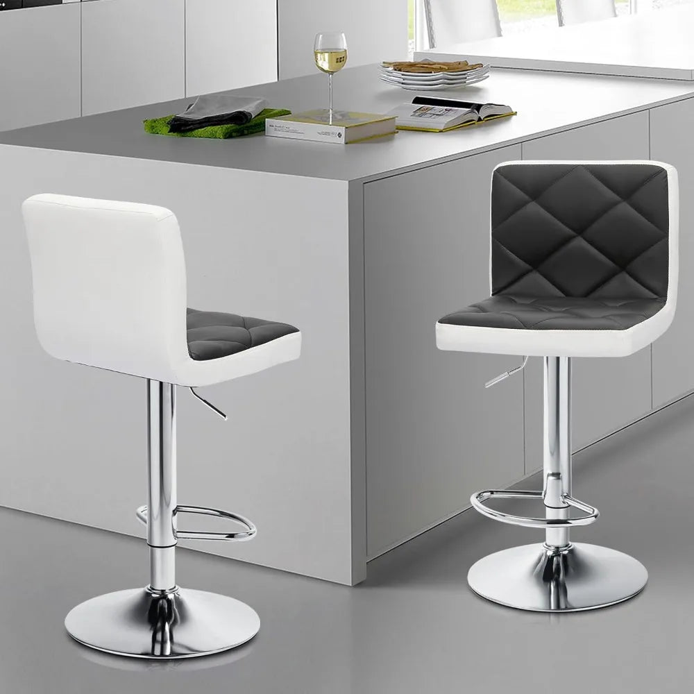 Faux Leather Bar Stools 360 Swivel Adjustable Mixed Black 4