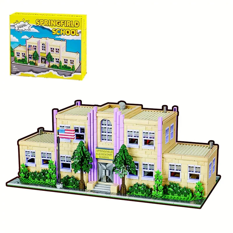 3500 Pieces Springfield Elementary School Building Blocks Set Street View Toy