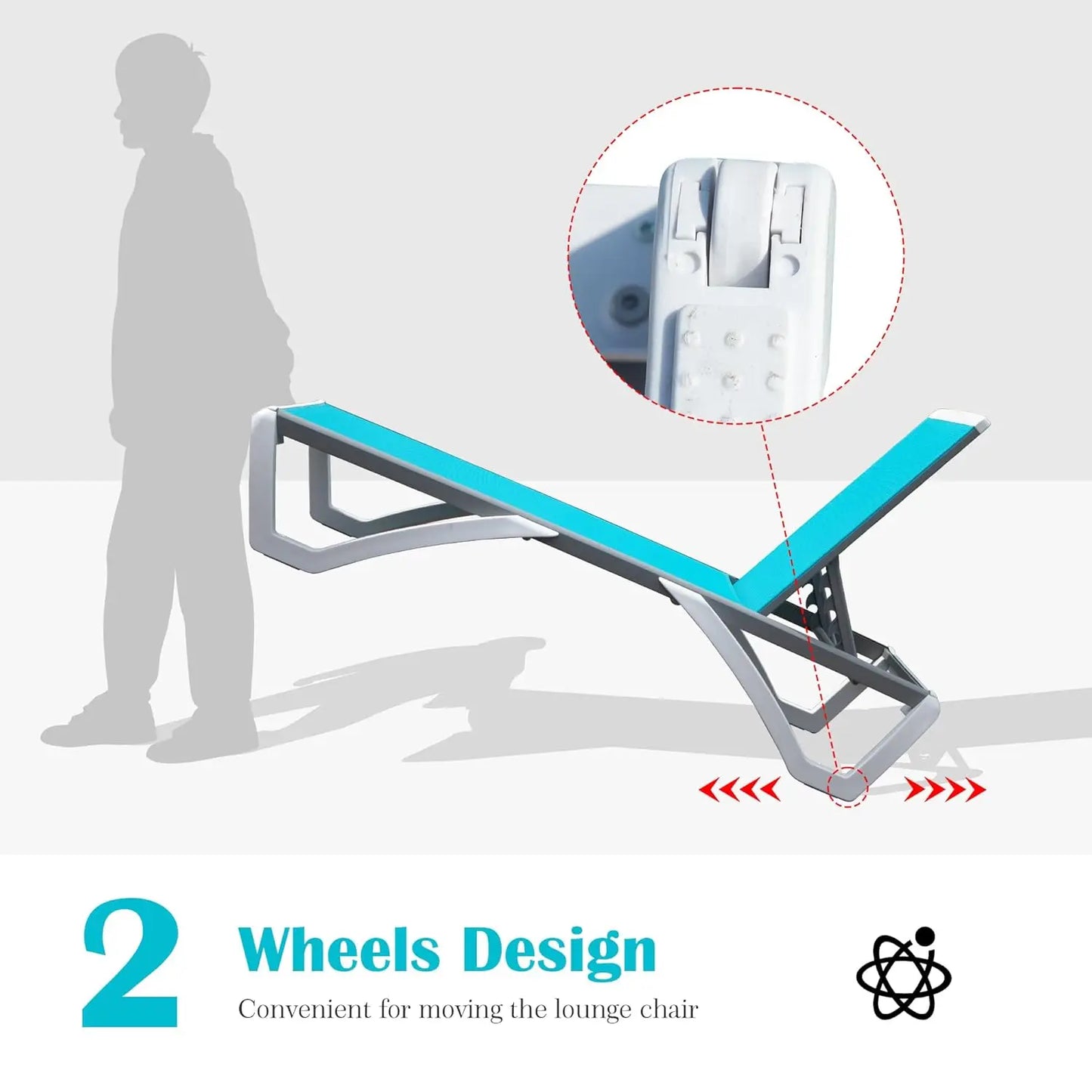 5 Position Aluminum Outdoor Lounge Chair Set Of 3 With Wheels All Weather