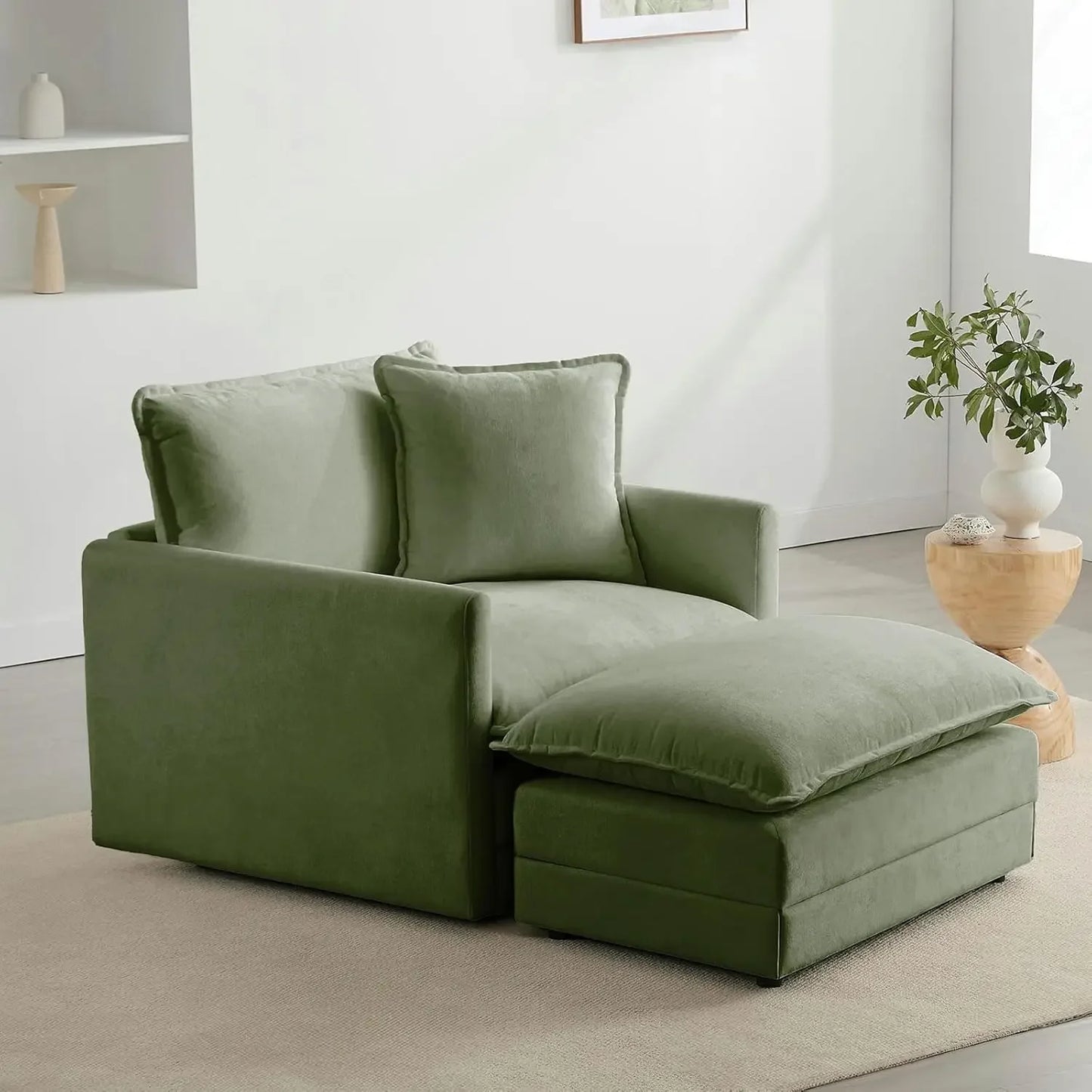 Chenille Oversized Reading Chair With Ottoman 39 Inch Width For Living Room