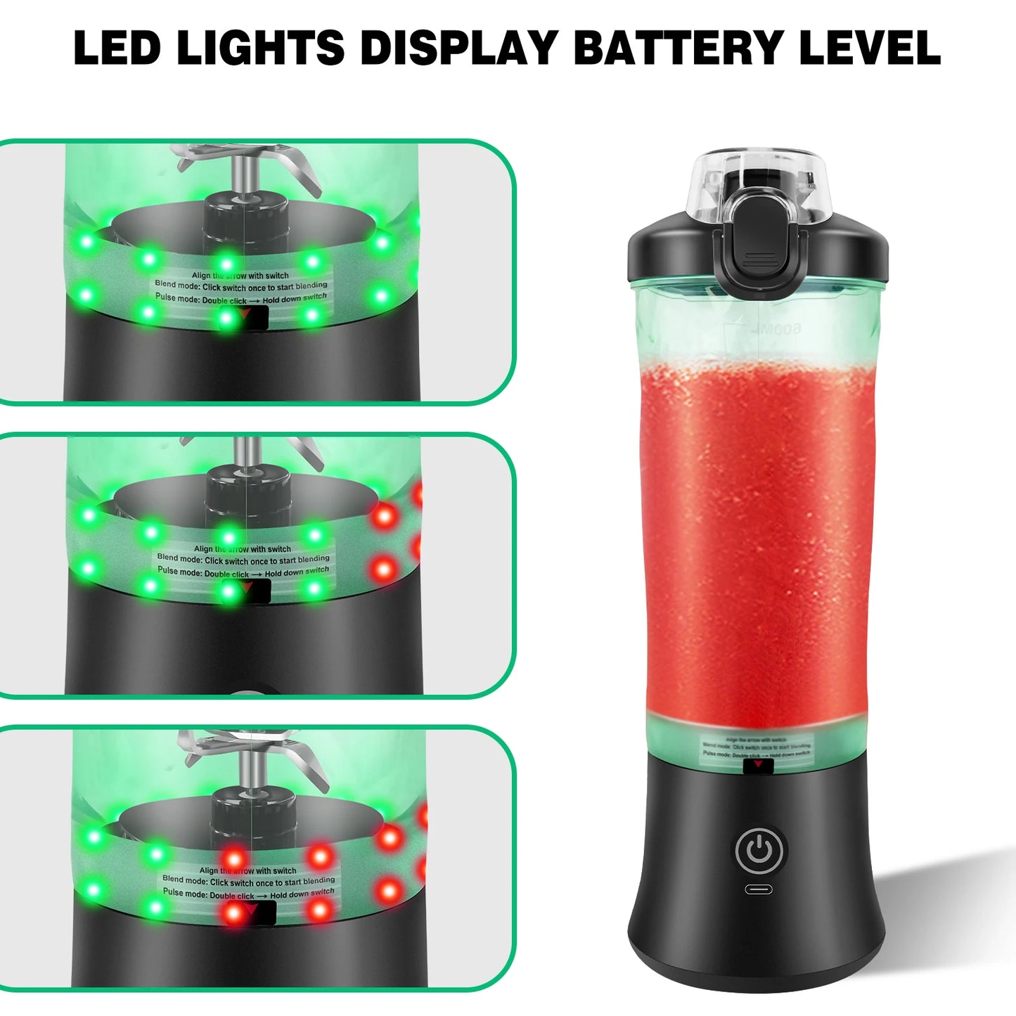 Professional Portable 2 In 1 Blender 600ML Electric Juicer Fruit Mixer USB Rechargeable Mini Smoothie Maker