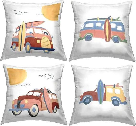 Beach Surf Vehicles Indoor Printed Throw Pillow 18 x 18 Multi Color Cotton Microfiber
