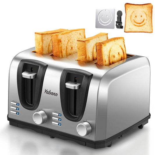 Yabano 4 Slice Toaster with Extra Wide Slot and 7 Shade Settings for Defrost and Reheat Function