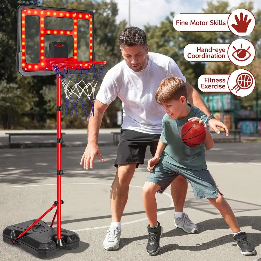Adjustable Height Toddler Basketball Hoop Indoor Outdoor With Scoreboard LED