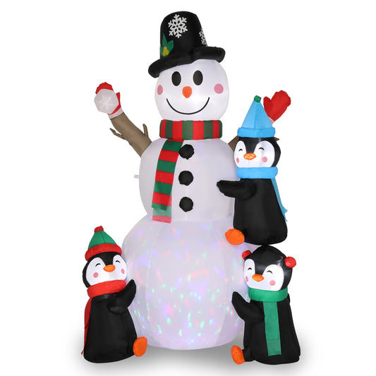 6ft Inflatable Snowman With 3 Penguins And 4 Light Strings