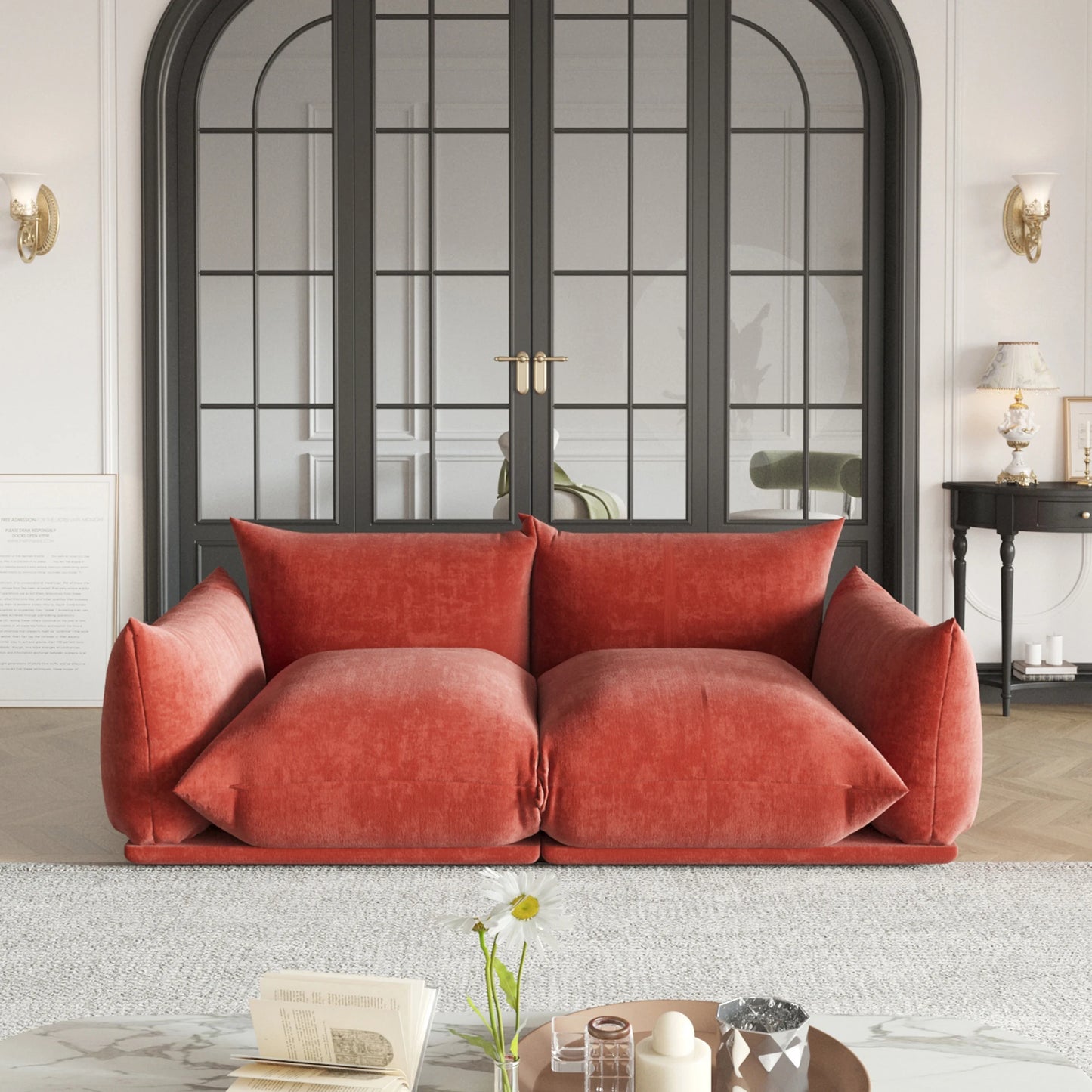 Love Seat Chenille Couch Mid Century Sofa 77 Inch Deep Seat For Small Spaces