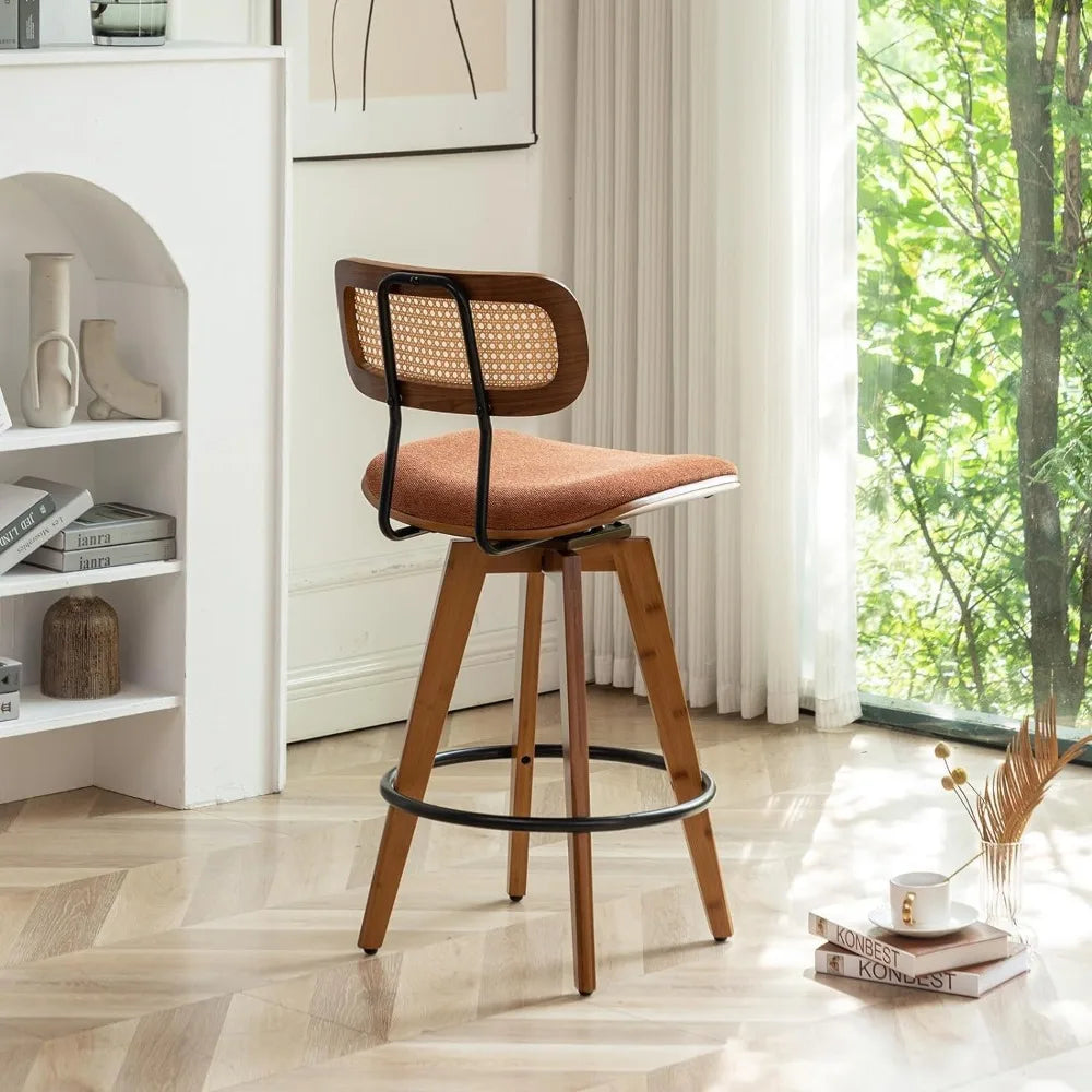 26 Inch Rattan Bar Stools Set of 2 Counter Height Swivel