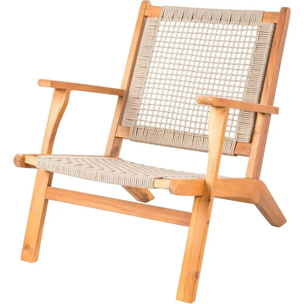 Natural Stain Acacia Wood Outdoor Armchair With Hand Woven Seat Century Design