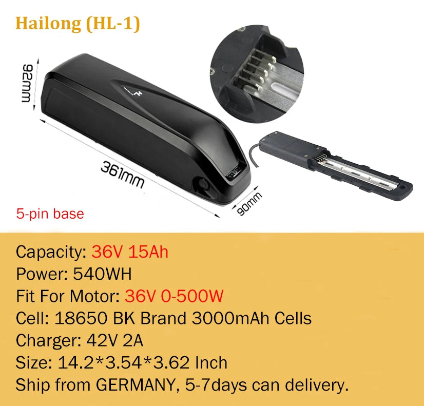 Polly Hailong Ebike Battery 36V 48V 52V 20Ah 18650