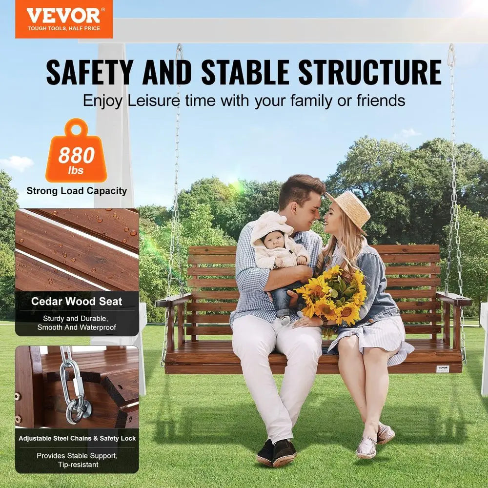 Wooden Porch Swing 5 Ft Bench For Courtyard And Garden, Heavy Duty 880 Lbs