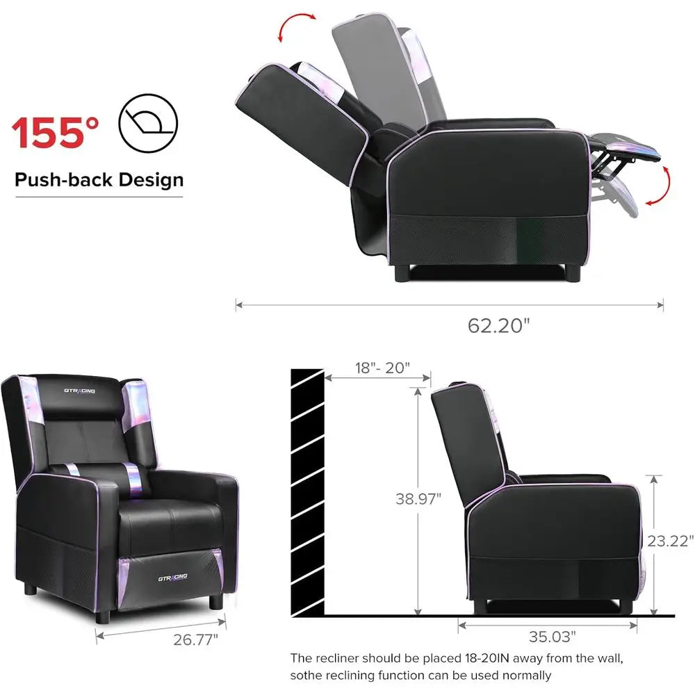 Gaming Recliner Chair PU Leather Racing Style Ergonomic Living Room For Adults