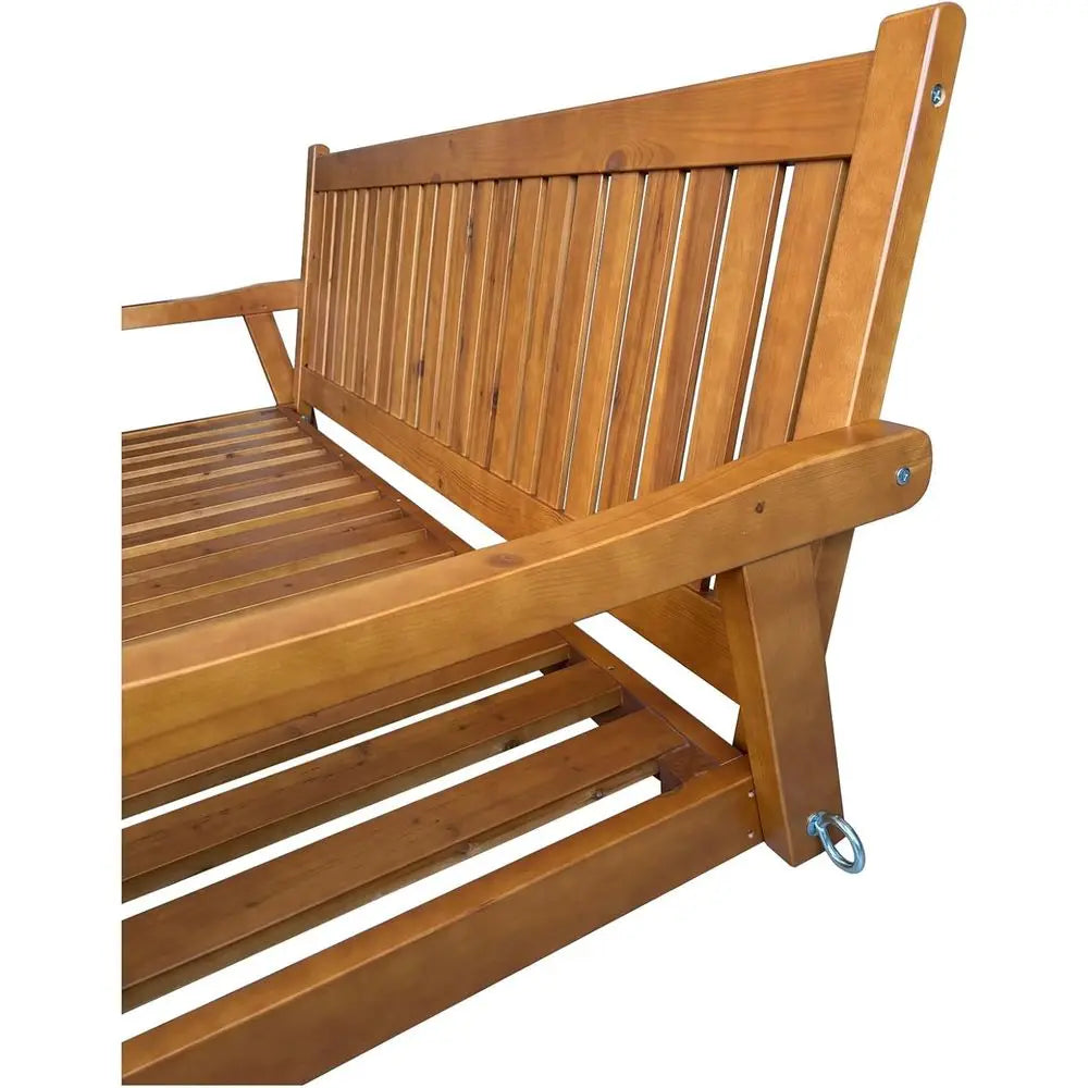 Teak Tone Porch Swing Bed With Cushion For Outdoor Patio Or Porch