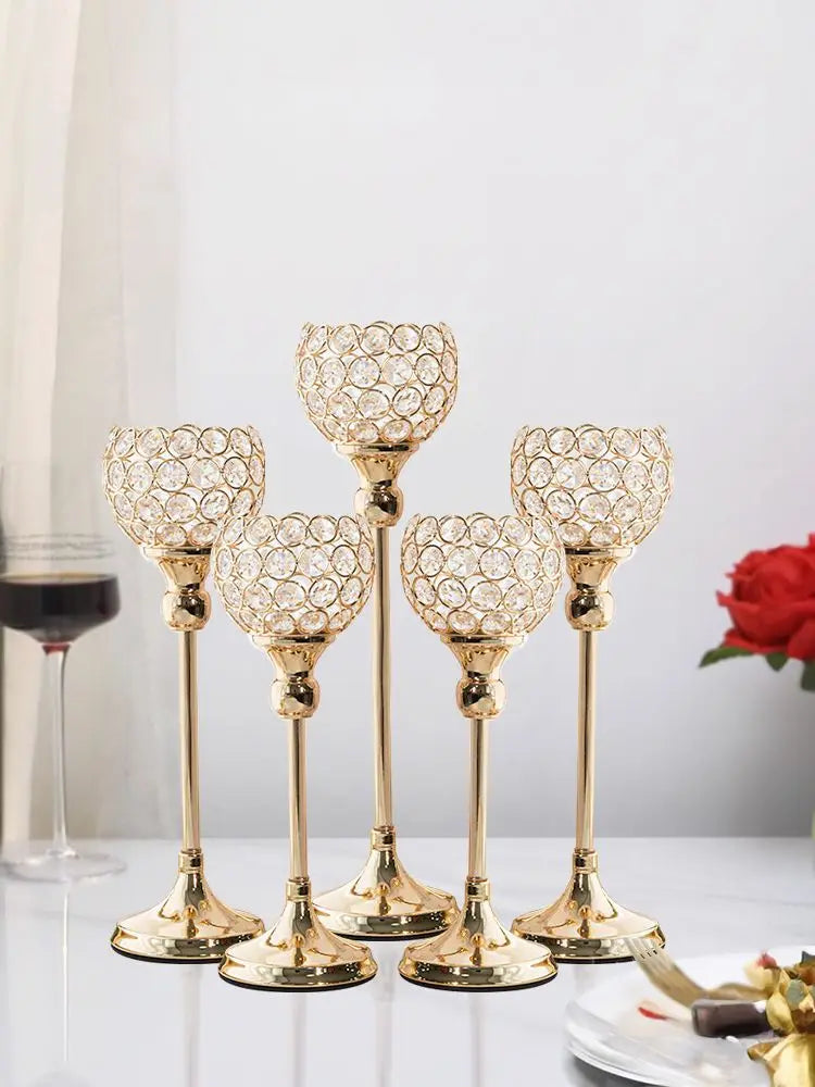 Gold And Silver Crystal Candlesticks 5 Piece Wedding Decor