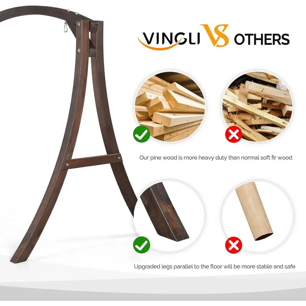 1000 Lb Capacity Wooden Porch Swing Stand With Curved Arc Top For Large Swings