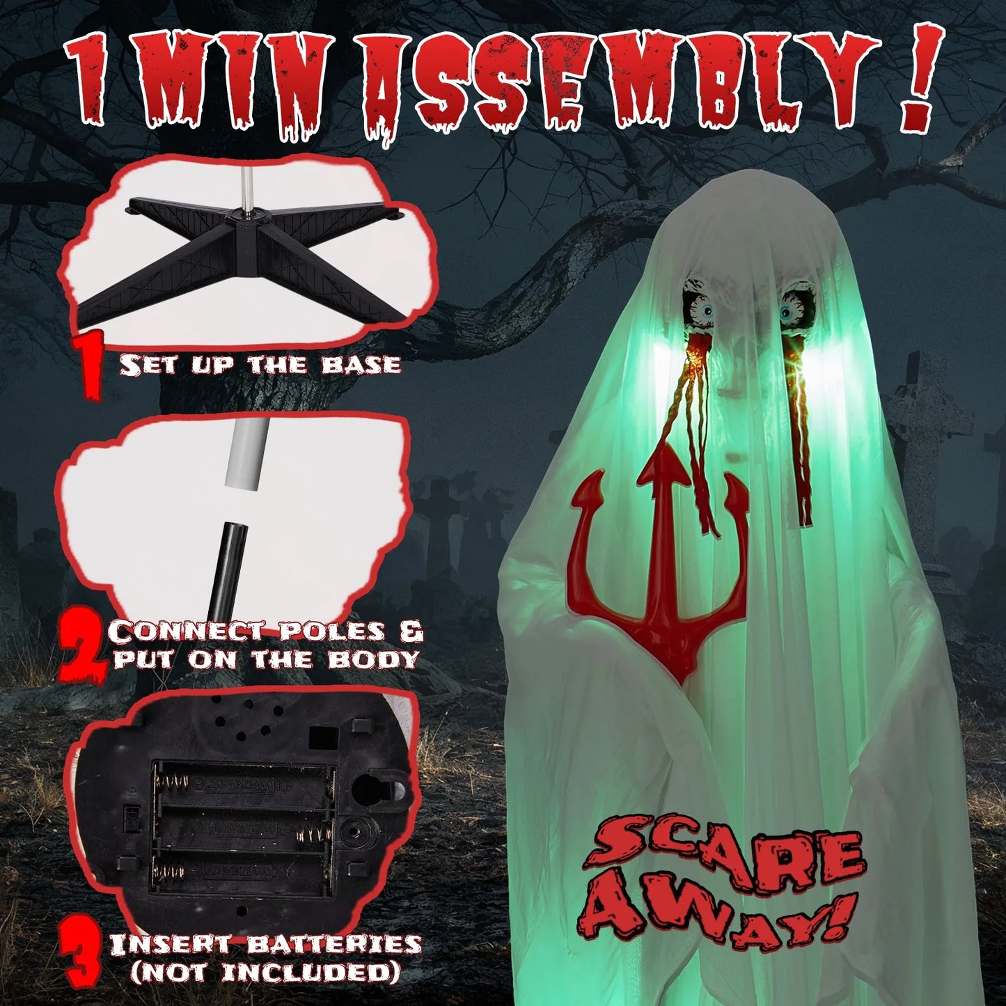 Halloween Life Size Animatronic Ghost 4.3Ft Sound Activated
