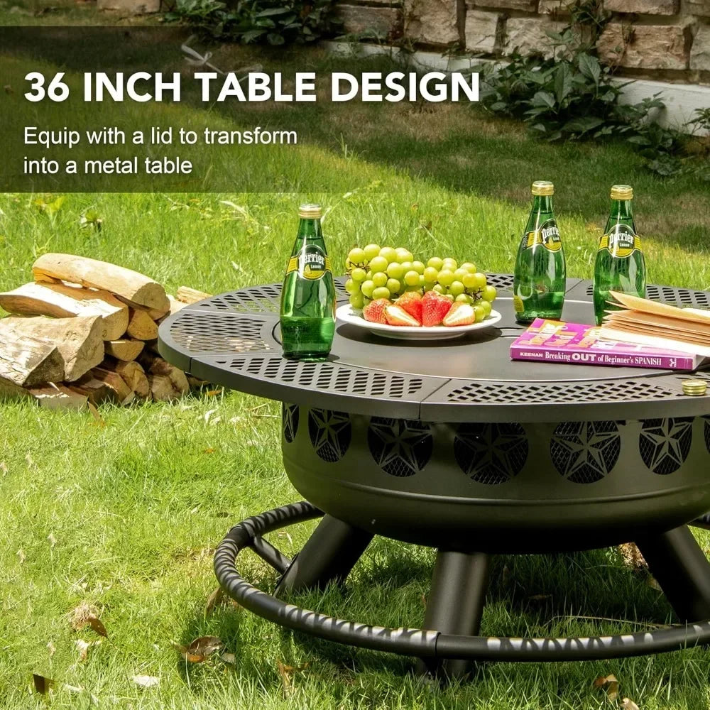 36 Inch Fire Pit With Grill And Lid Outdoor 3 In 1 Unit
