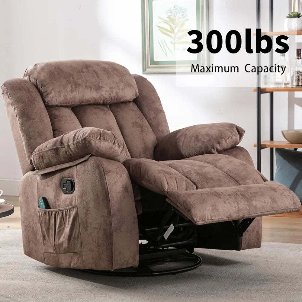Massage Rocker Recliner With Heat And Vibration Fabric Single Sofa Heavy Duty