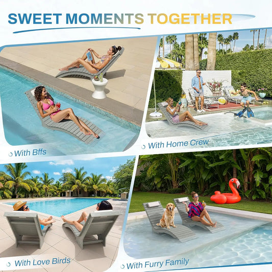 Set Of 2 Outdoor Pool Lounge Chairs Long Tanning Sunbeds