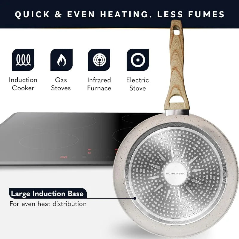 Pans Set Non Stick Induction Compatible Kitchen Cookware Sets and Bakeware Sets PFOA Free Oven Safe 23 Piece Cream