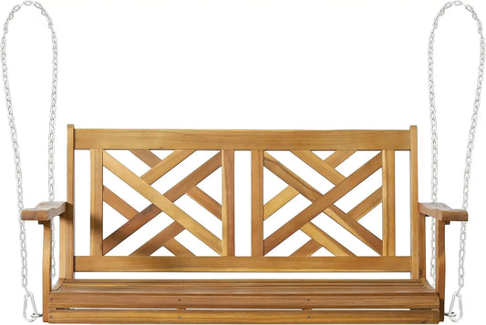 Teak Porch Swing With Cushion For Outdoor Patio Garden Seating