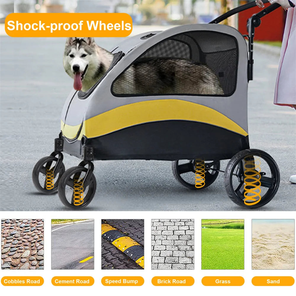 Premium 4 Wheel Dog Stroller Pram Foldable Cart for Small Medium Large Dogs