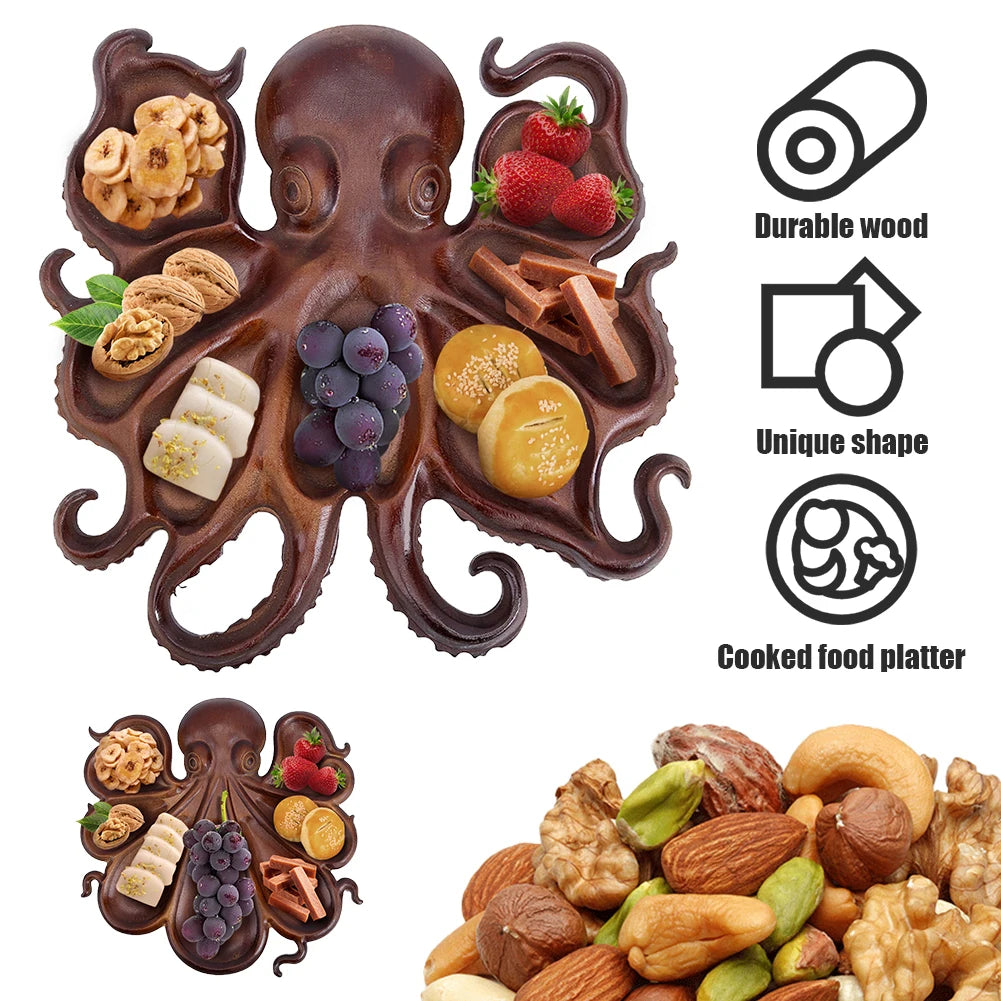 Octopus Charcuterie Platter Wood Serving Tray For Home Use