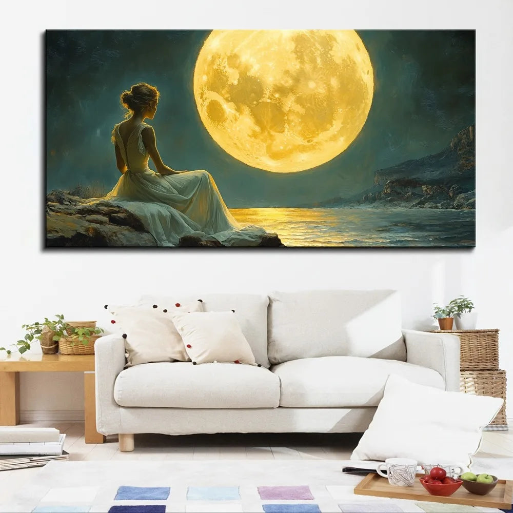 1.5 Inch Thick Pine Solid Wood Frame With Moon Inscriptions And Victorian Murals