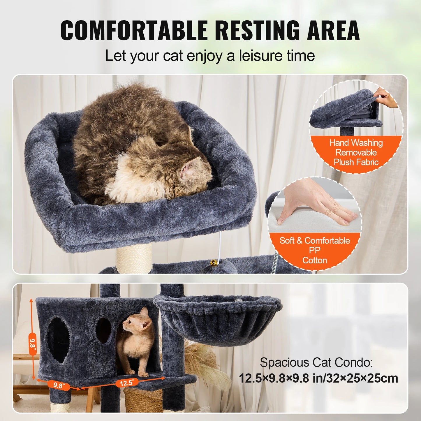 SucceBuy Dark Grey Cat Tree With Condo And Sisal Post