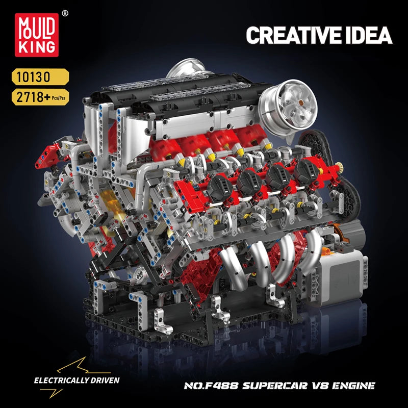 Mould King 10130 F488 Supercar V8 Engine Building Block Set Kids Christmas Gift