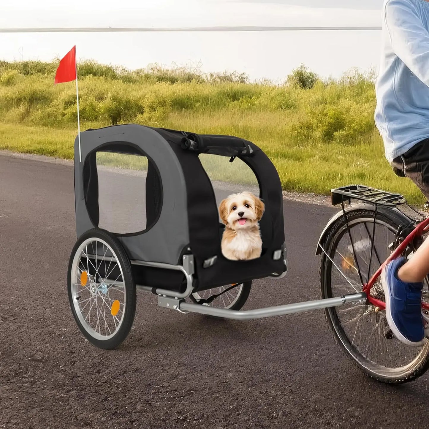 Steel Dog Bike Trailer With Universal Coupler Folding Pet Carrier 40kg