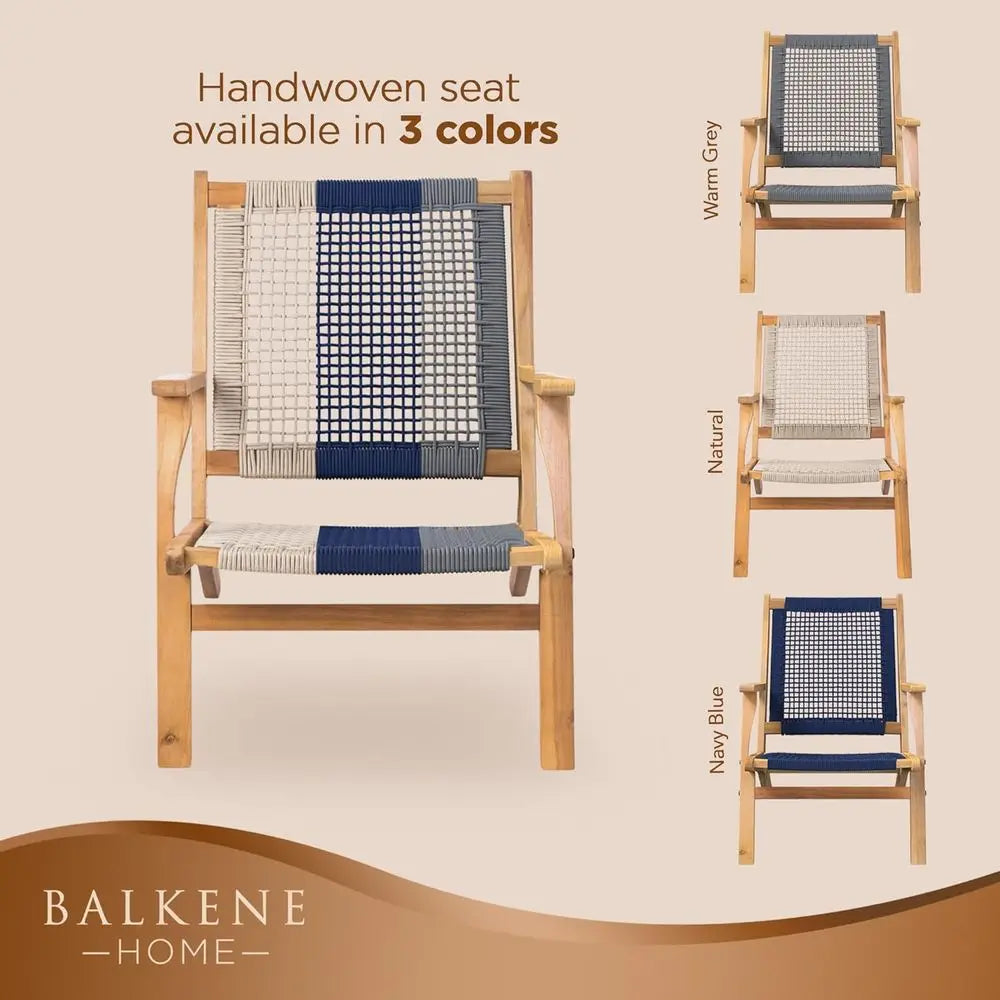 Natural Stain Acacia Wood Outdoor Armchair With Hand Woven Seat Century Design