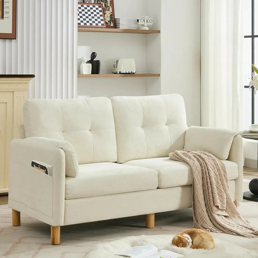 Chenille Loveseat Sofa Modern 2 Seater with Armrest Pillows and Storage Pockets